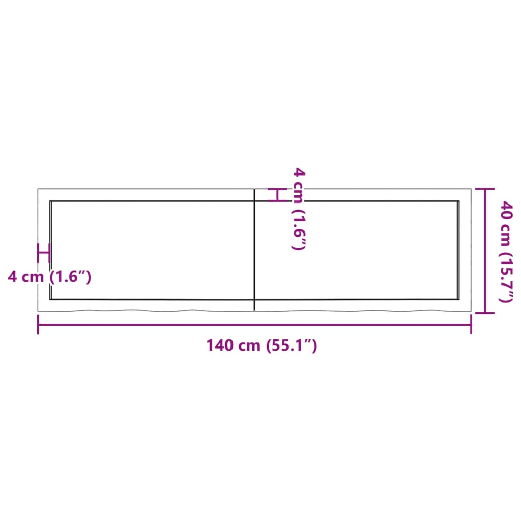 Table Top Dark Brown 140x40x4 cm Treated Solid Wood Oak