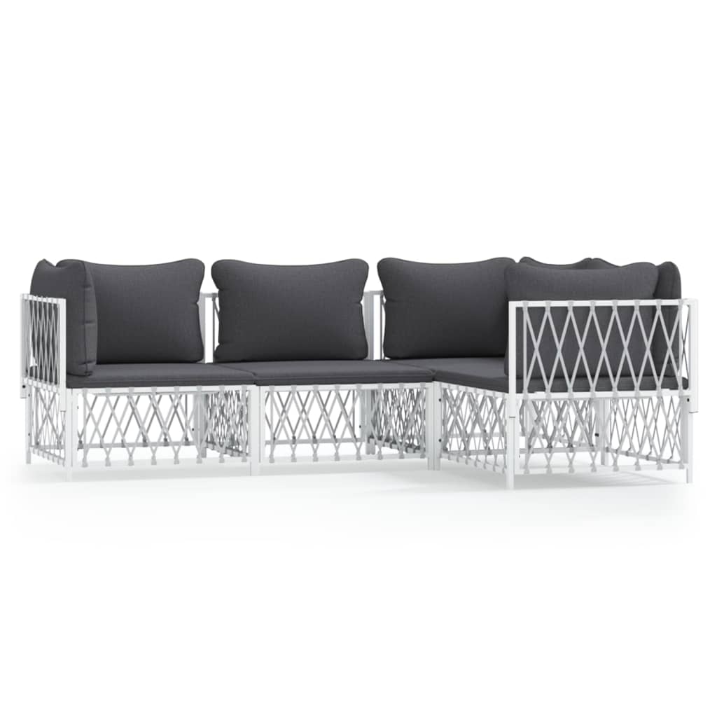 4 Piece Garden Lounge Set with Cushions White Steel