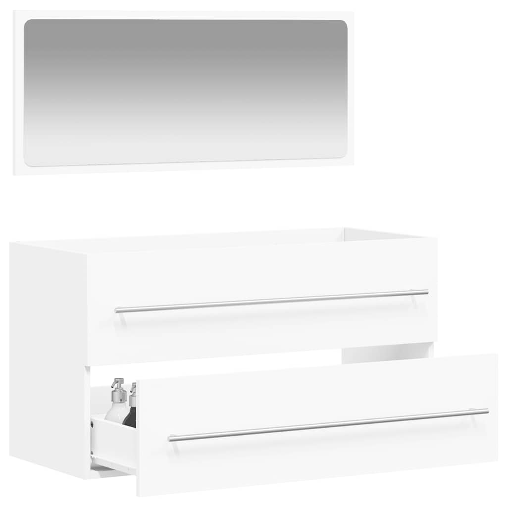 Bathroom Cabinet with Mirror White Engineered Wood