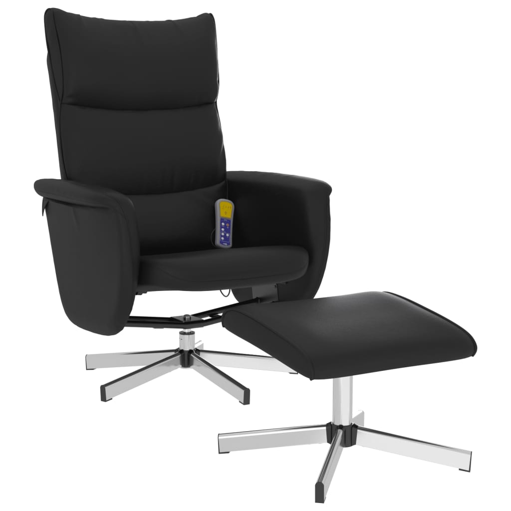 Massage Recliner Chair with Footstool Black Faux Leather