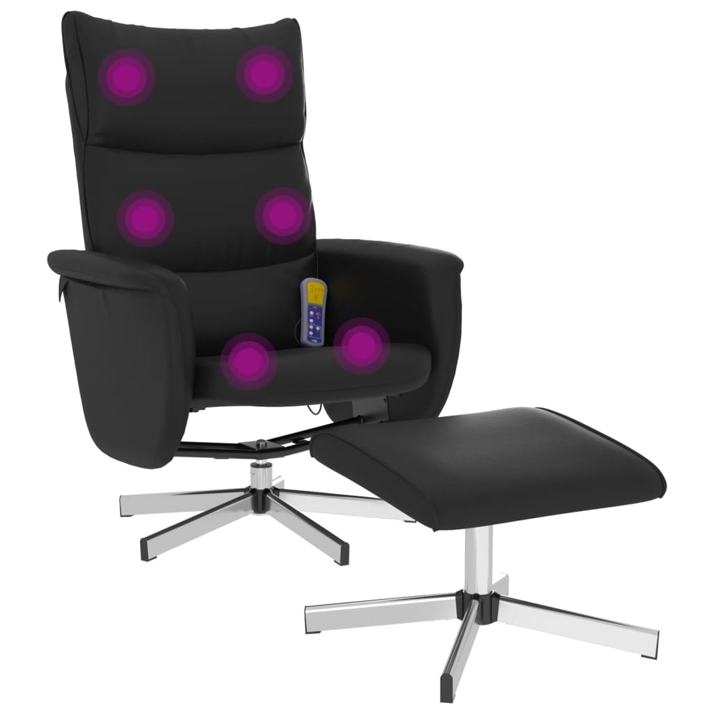 Massage Recliner Chair with Footstool Black Faux Leather