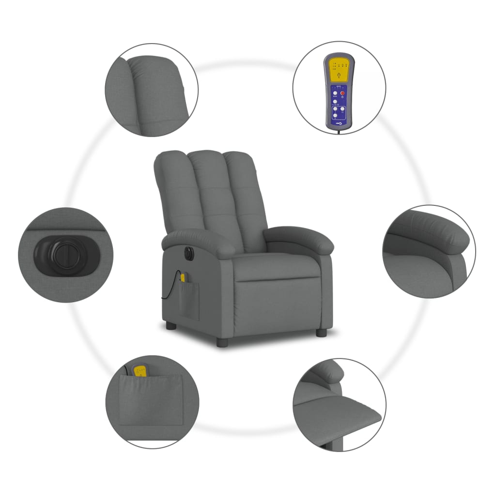 Electric Massage Recliner Chair Dark Grey Fabric