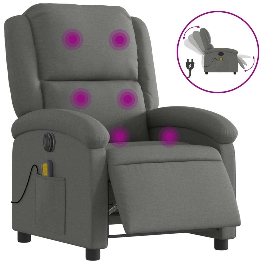 Electric Massage Recliner Chair Dark Grey Fabric