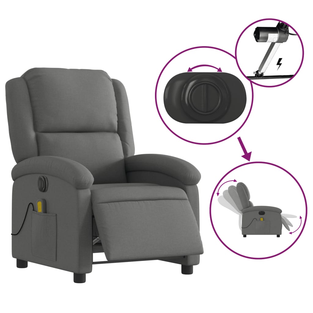 Electric Massage Recliner Chair Dark Grey Fabric