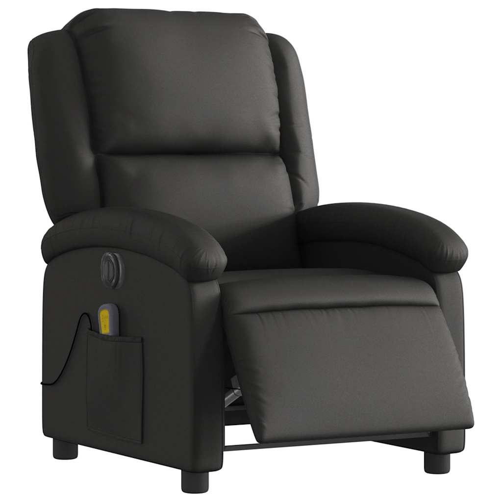 Electric Massage Recliner Chair Black Real Leather