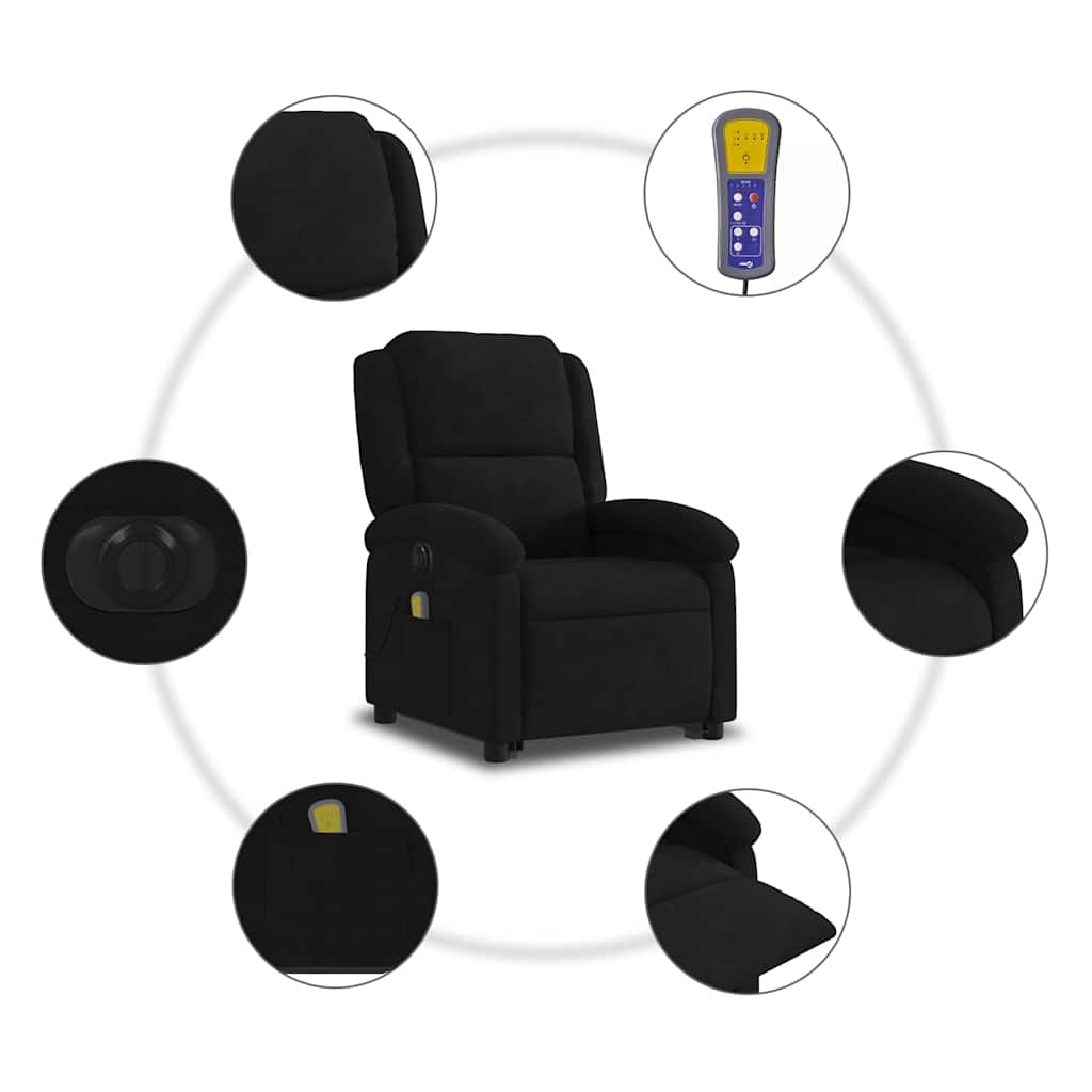 Electric Stand up Massage Recliner Chair Black Velvet