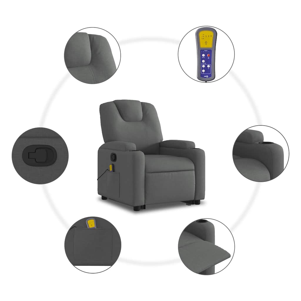 Stand up Massage Recliner Chair Dark Grey Fabric
