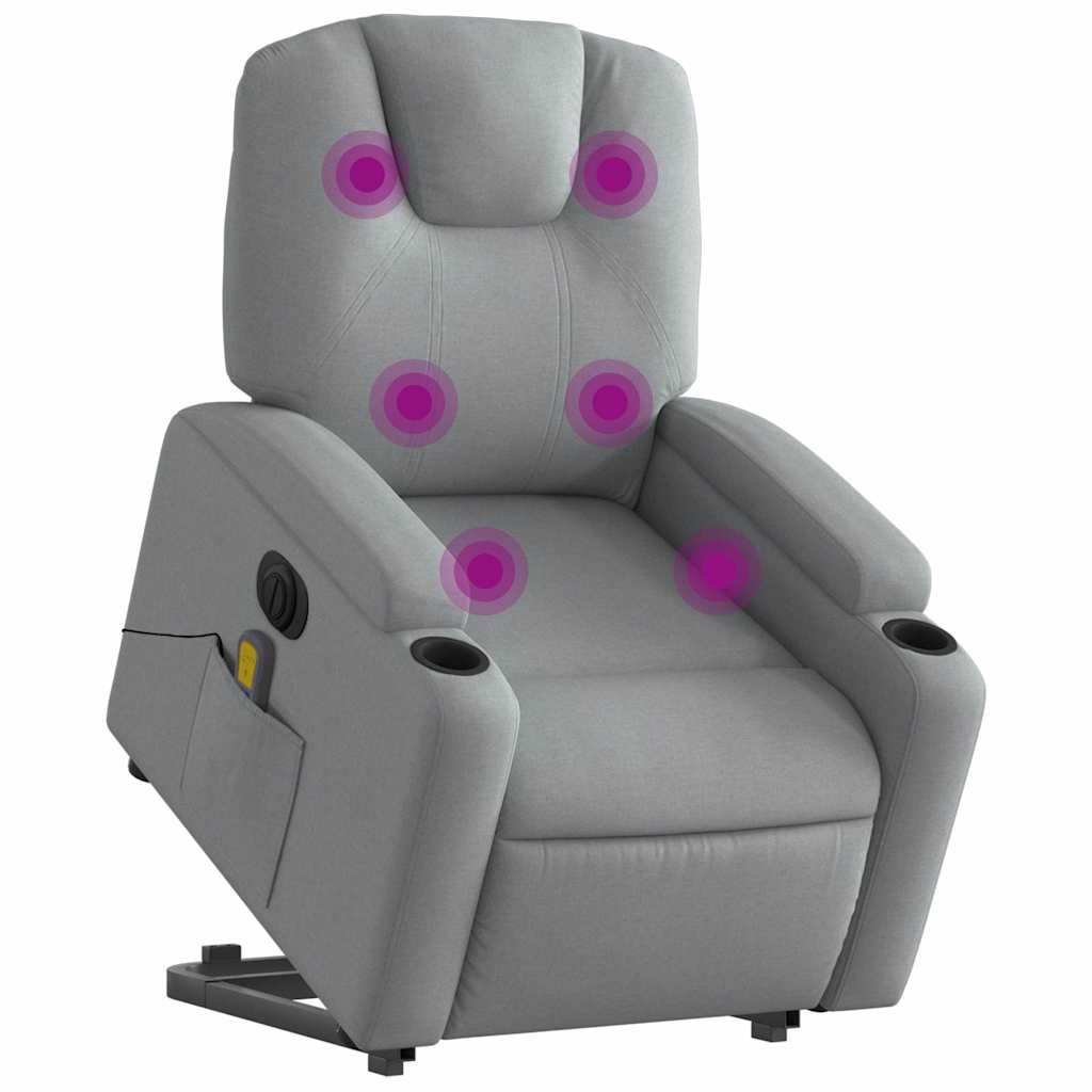 Electric Stand up Massage Recliner Chair Light Grey Fabric
