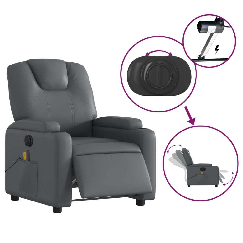 Electric Massage Recliner Chair Grey Faux Leather