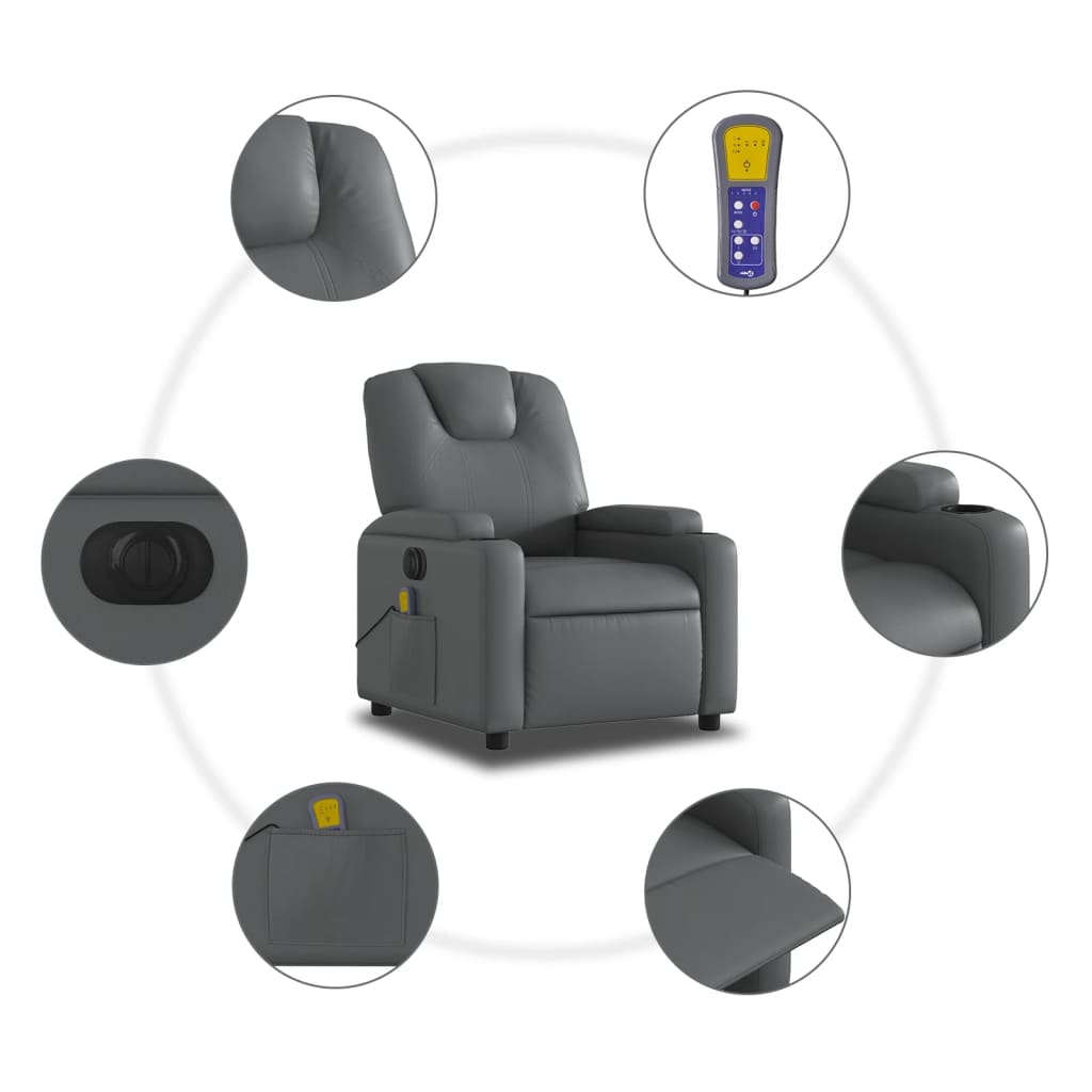 Electric Massage Recliner Chair Grey Faux Leather