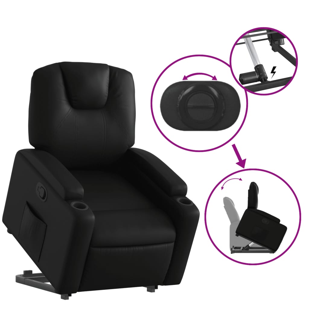 Stand up Recliner Chair Black Faux Leather