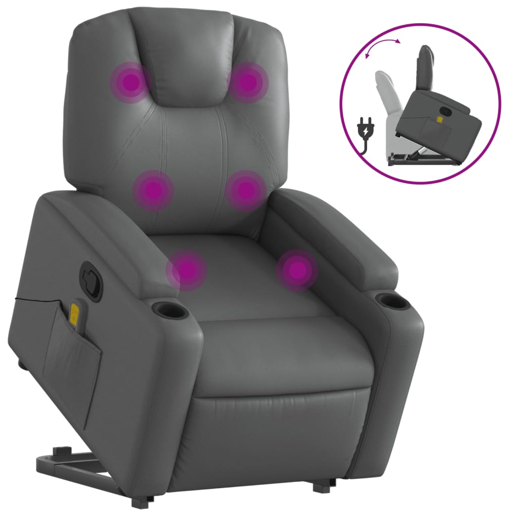 Stand up Massage Recliner Chair Grey Faux Leather
