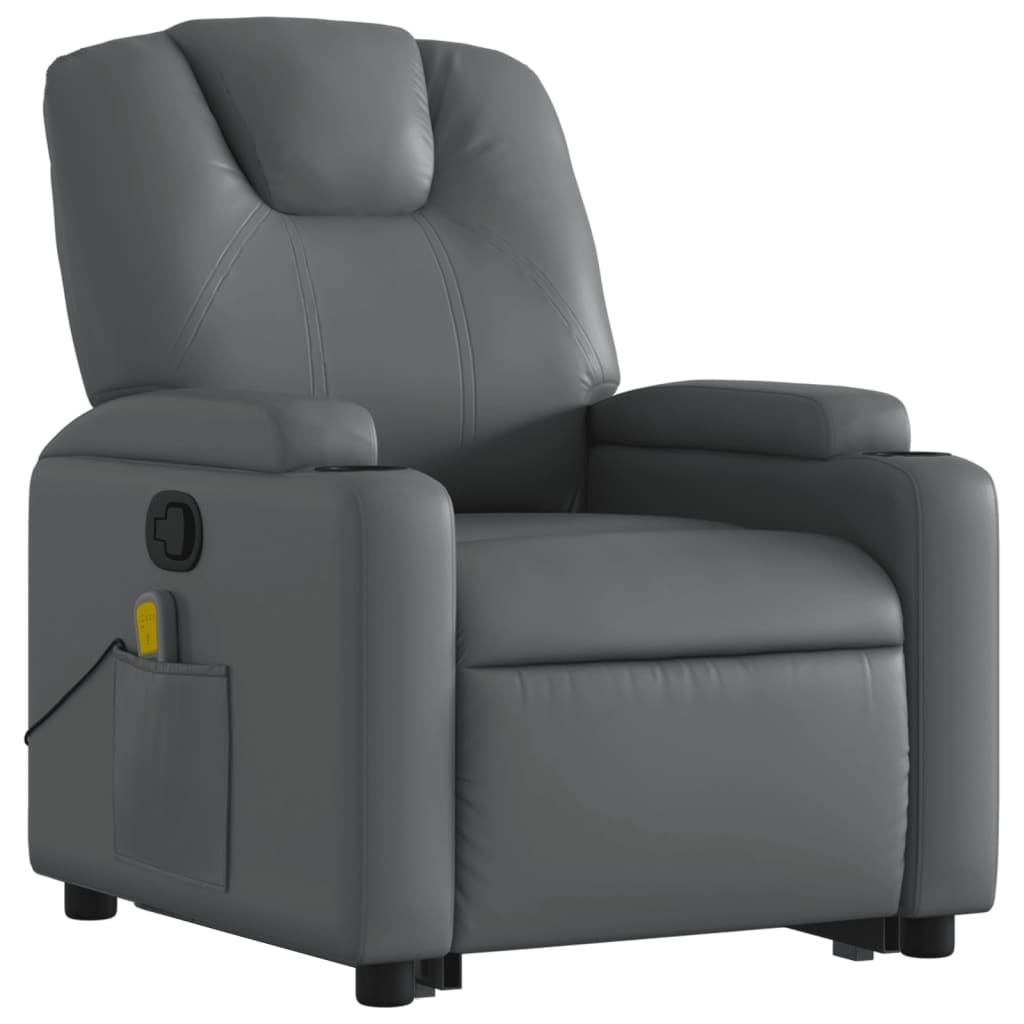 Stand up Massage Recliner Chair Grey Faux Leather