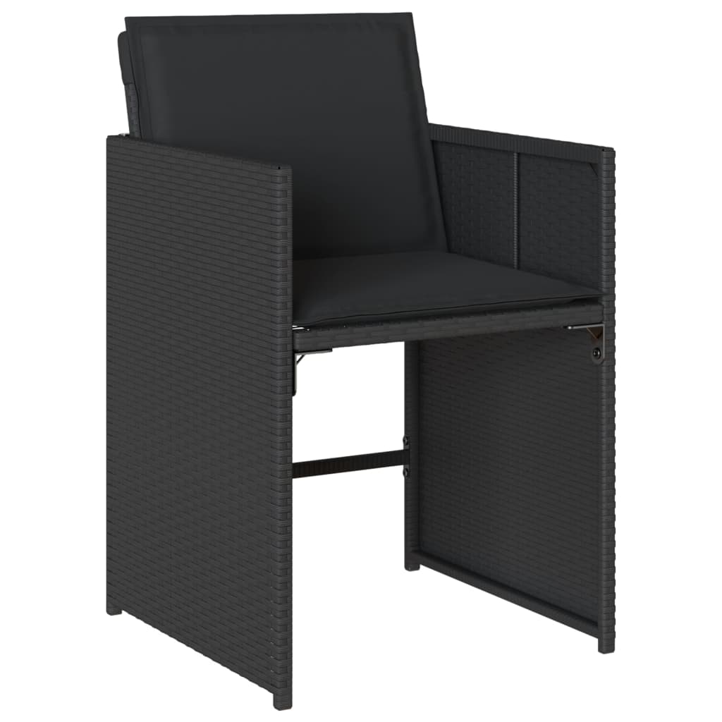 5 Piece Garden Dining Set with Cushions Black Poly Rattan