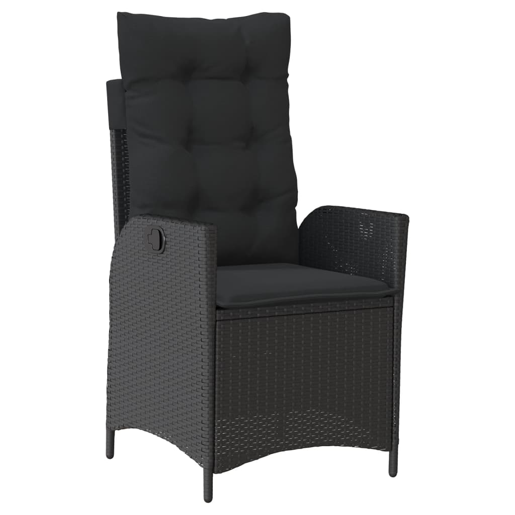 7 Piece Garden Dining Set with Cushions Black Poly Rattan
