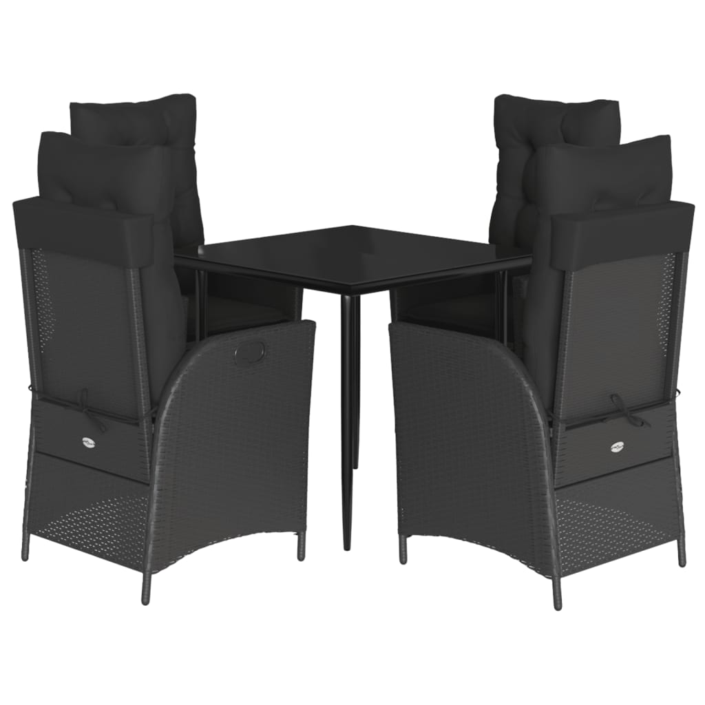 5 Piece Garden Dining Set with Cushions Black Poly Rattan