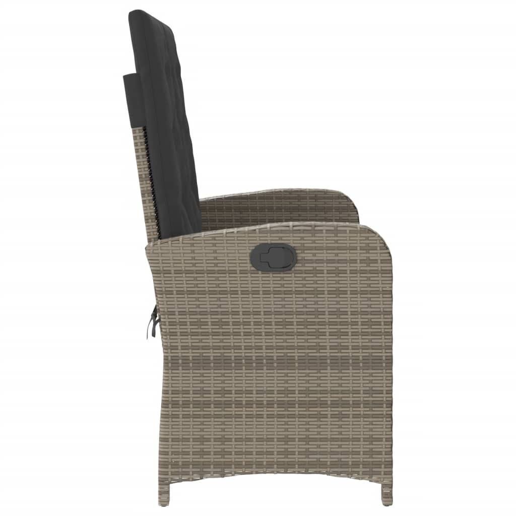 Reclining Garden Bench with Cushions Grey Poly Rattan