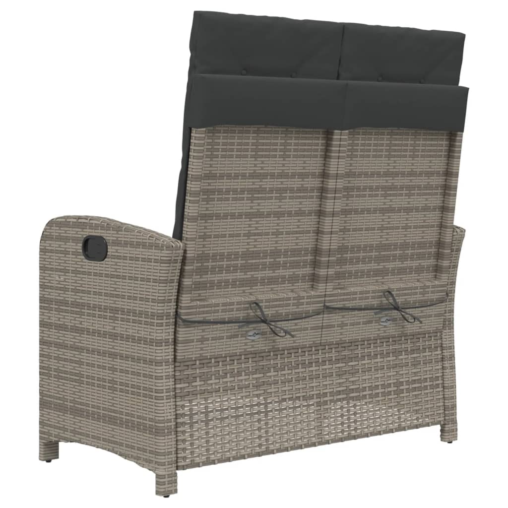 Reclining Garden Bench with Cushions Grey Poly Rattan