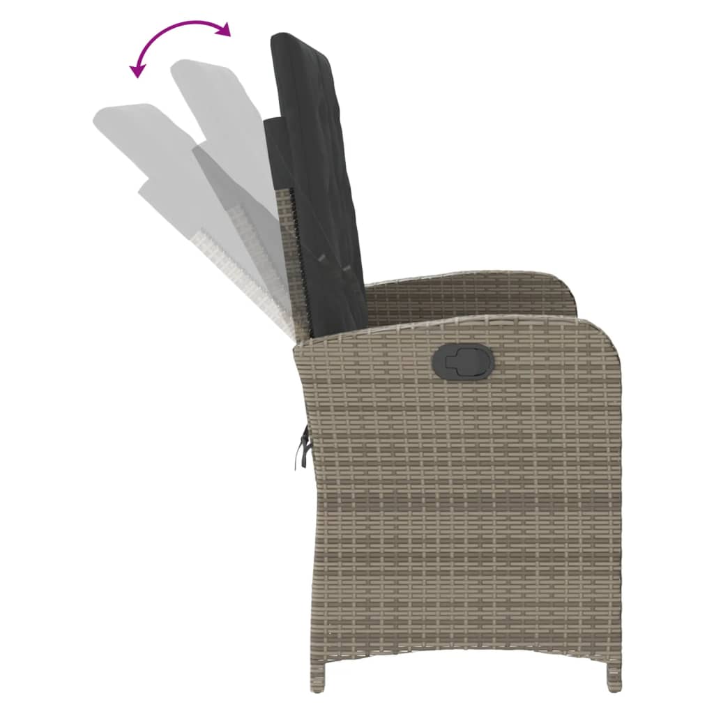 Reclining Garden Bench with Cushions Grey Poly Rattan