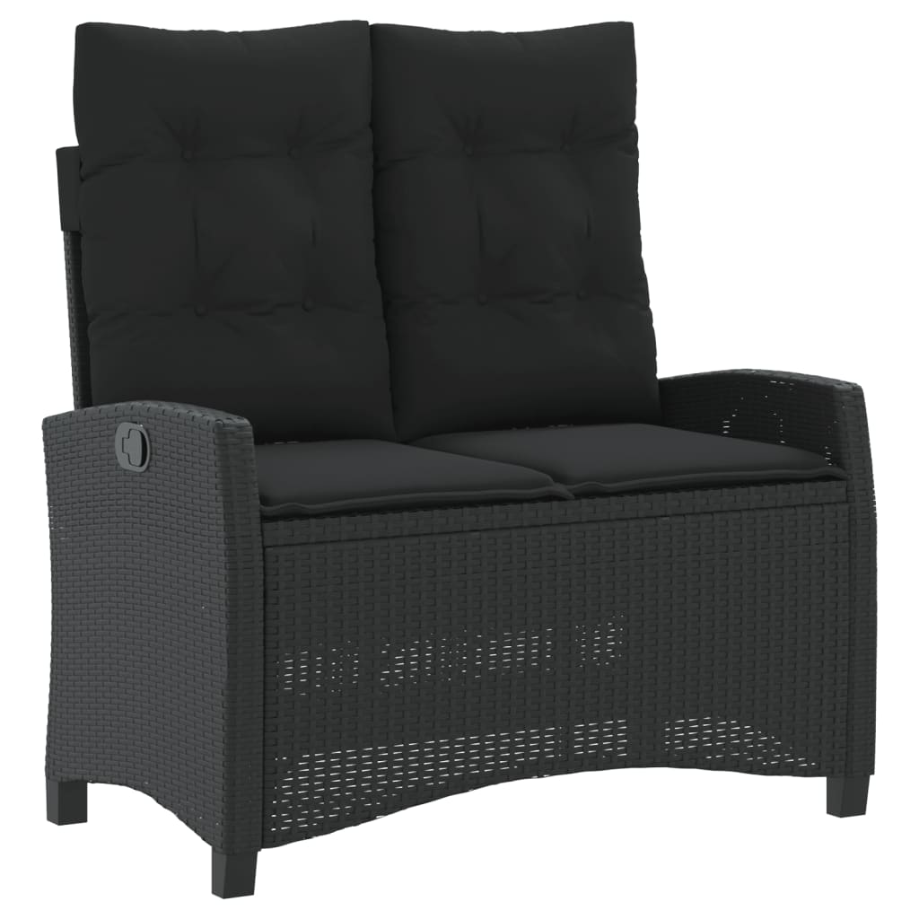 Reclining Garden Bench with Cushions Black Poly Rattan
