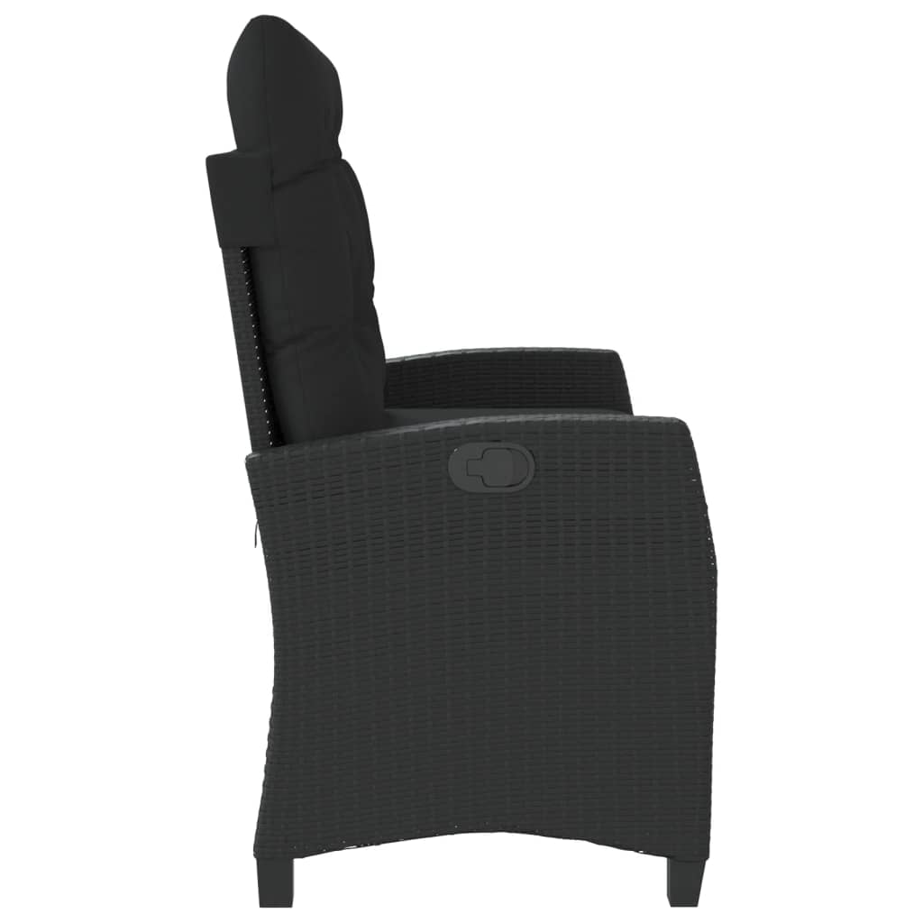 Reclining Garden Bench with Cushions Black Poly Rattan