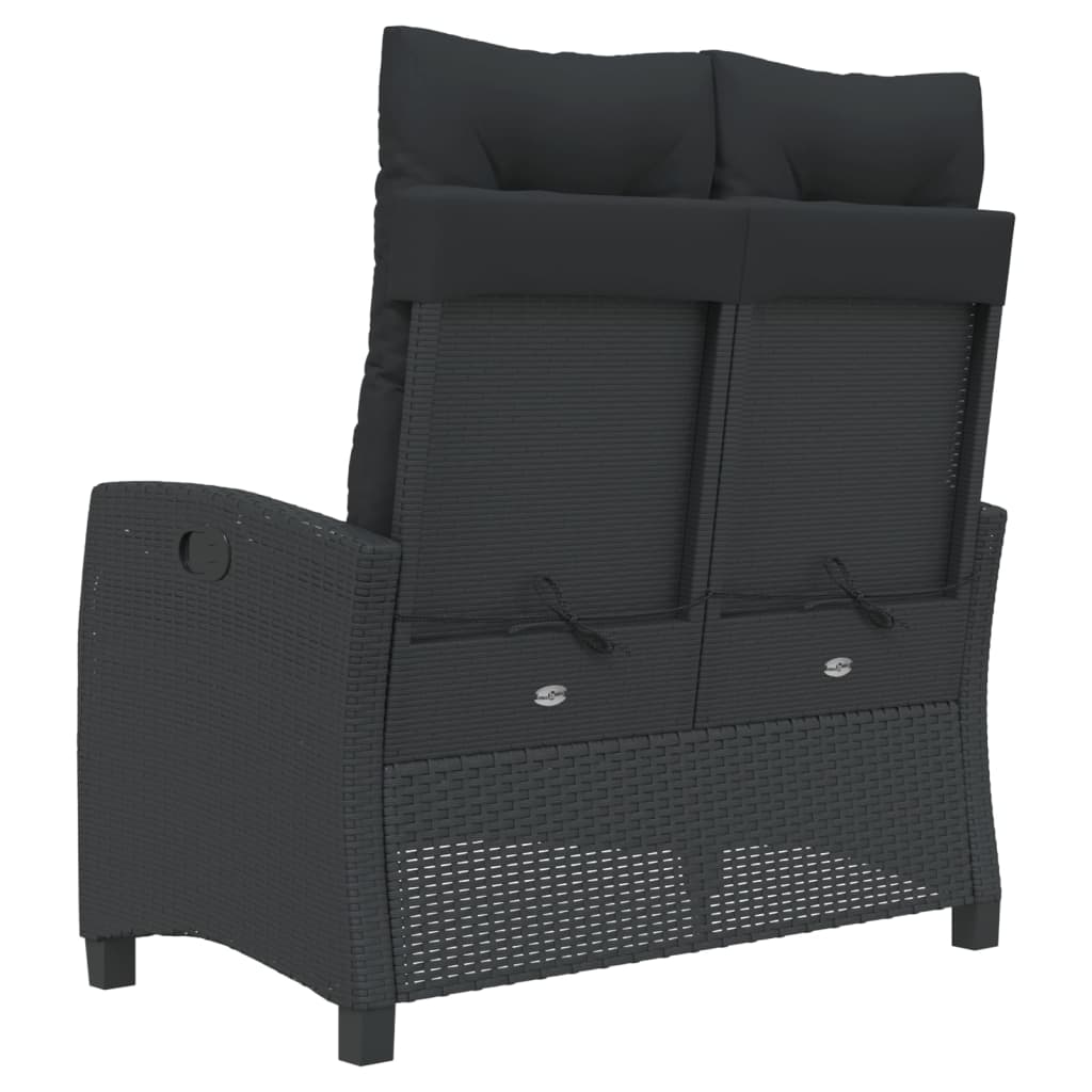 Reclining Garden Bench with Cushions Black Poly Rattan