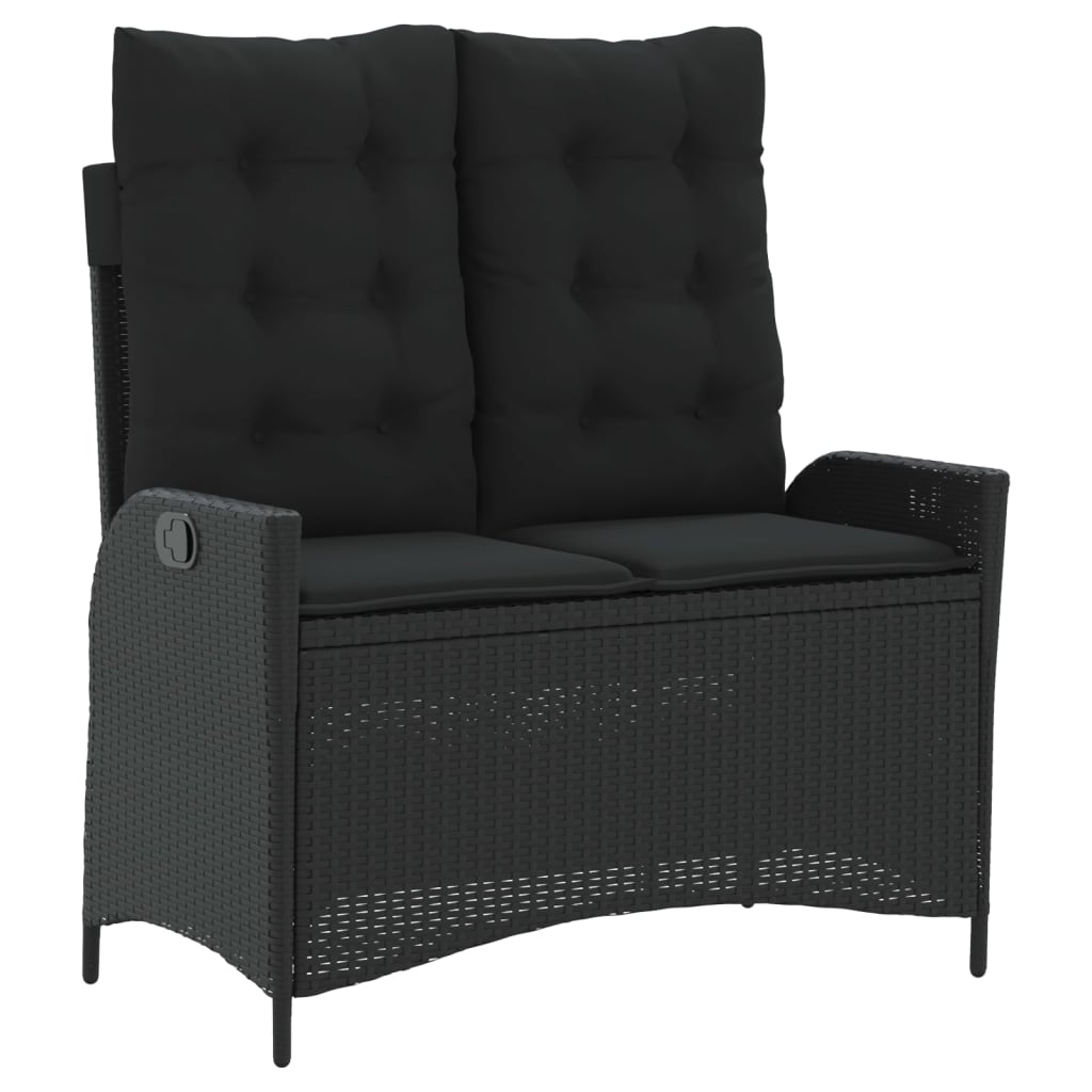 Reclining Garden Bench with Cushions Black Poly Rattan