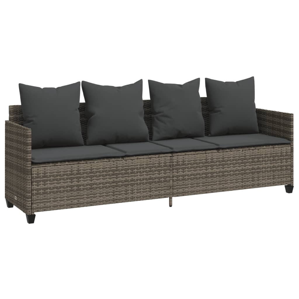 Sun Lounger with Cushions Grey Poly Rattan