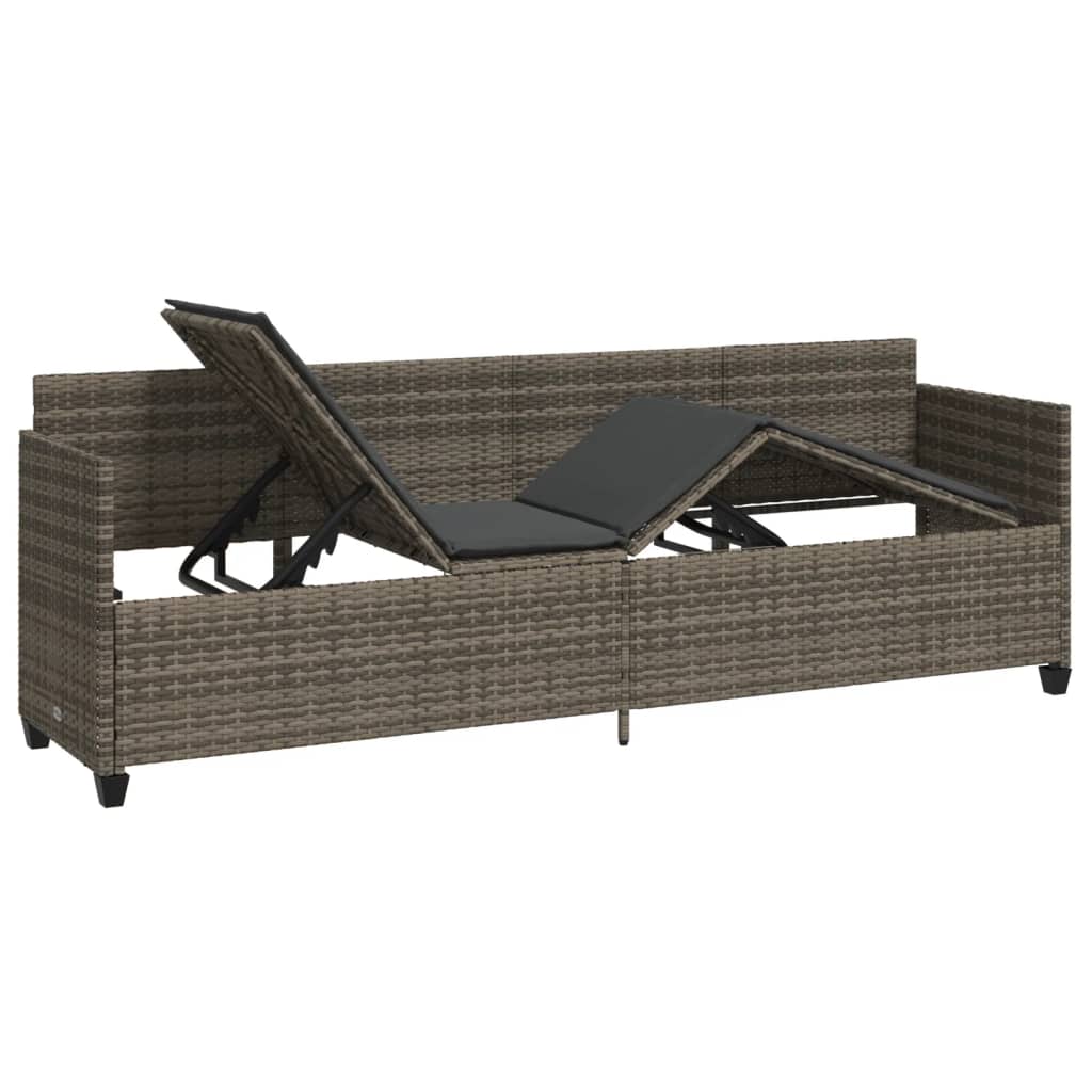 Sun Lounger with Cushions Grey Poly Rattan