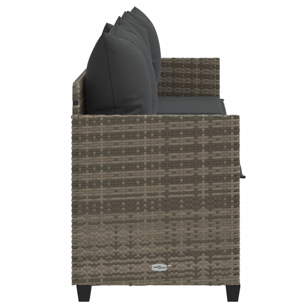 Sun Lounger with Cushions Grey Poly Rattan