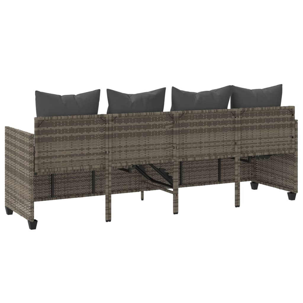 Sun Lounger with Cushions Grey Poly Rattan