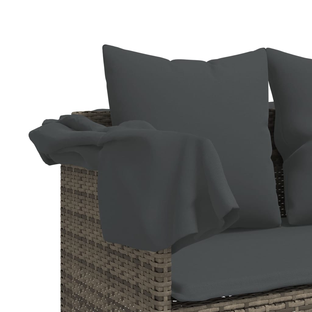Sun Lounger with Cushions Grey Poly Rattan