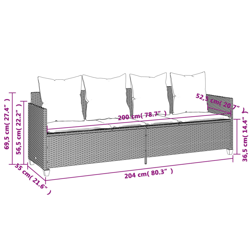 Sun Lounger with Cushions Grey Poly Rattan