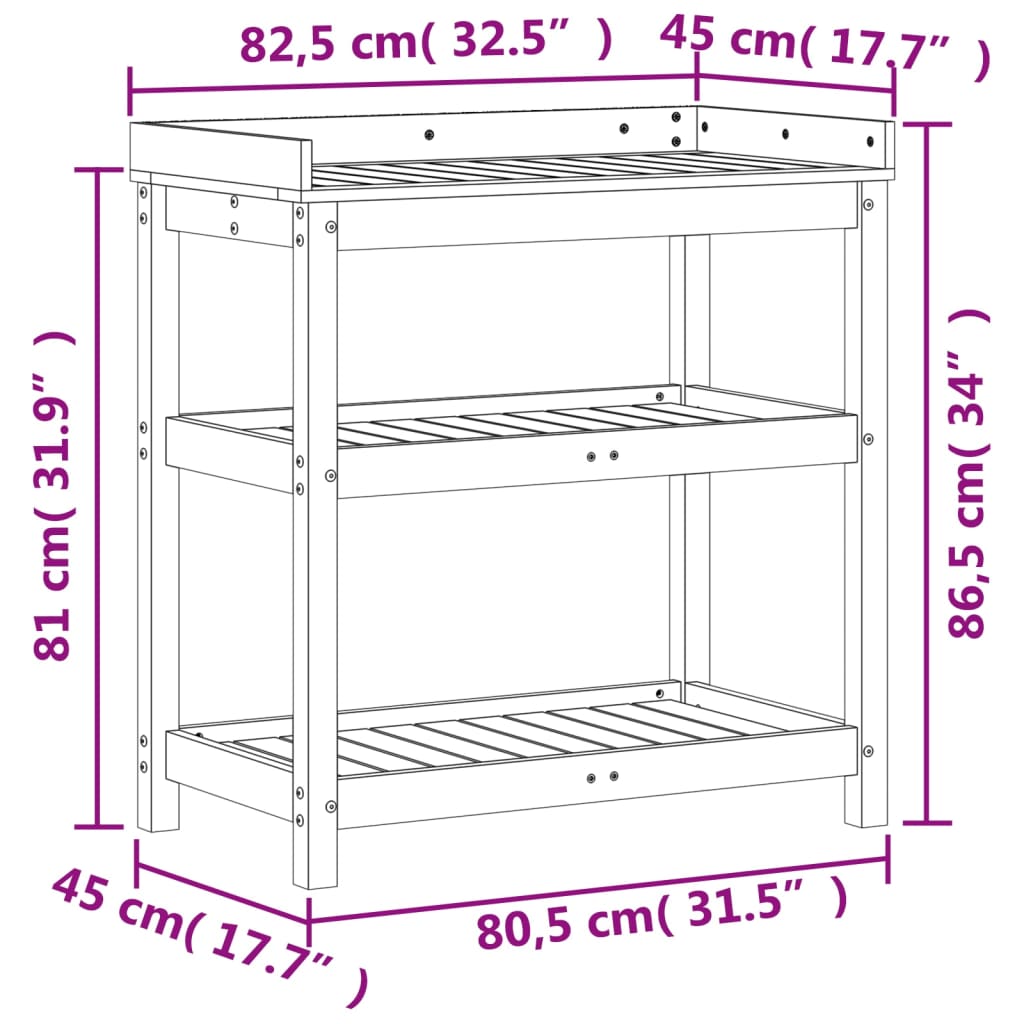 Potting Table with Shelves 82.5x45x86.5 cm Solid Wood Pine