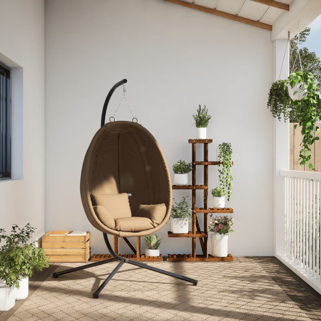 Hanging Egg Chair with Stand Taupe Fabric and Steel