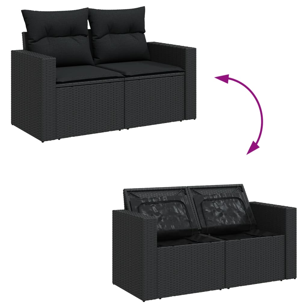 4 Piece Garden Sofa Set with Cushions Black Poly Rattan