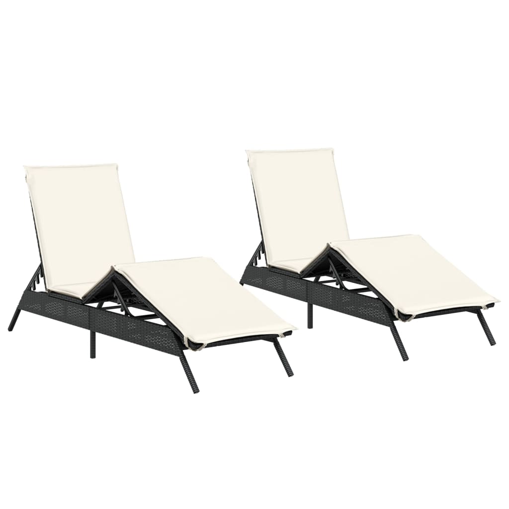 Sun Loungers with Cushions 2 pcs Black Poly Rattan