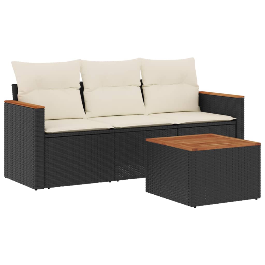 4 Piece Garden Sofa Set with Cushions Black Poly Rattan