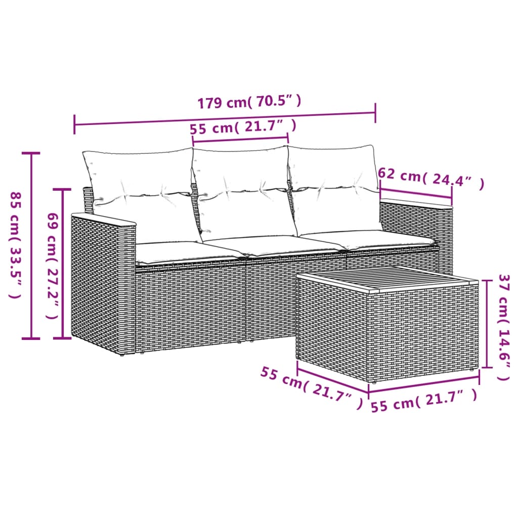 4 Piece Garden Sofa Set with Cushions Beige Poly Rattan