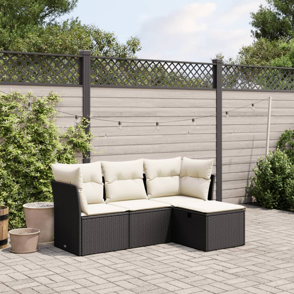 4 Piece Garden Sofa Set with Cushions Black Poly Rattan