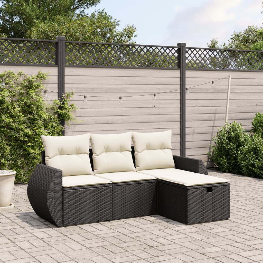 4 Piece Garden Sofa Set with Cushions Black Poly Rattan