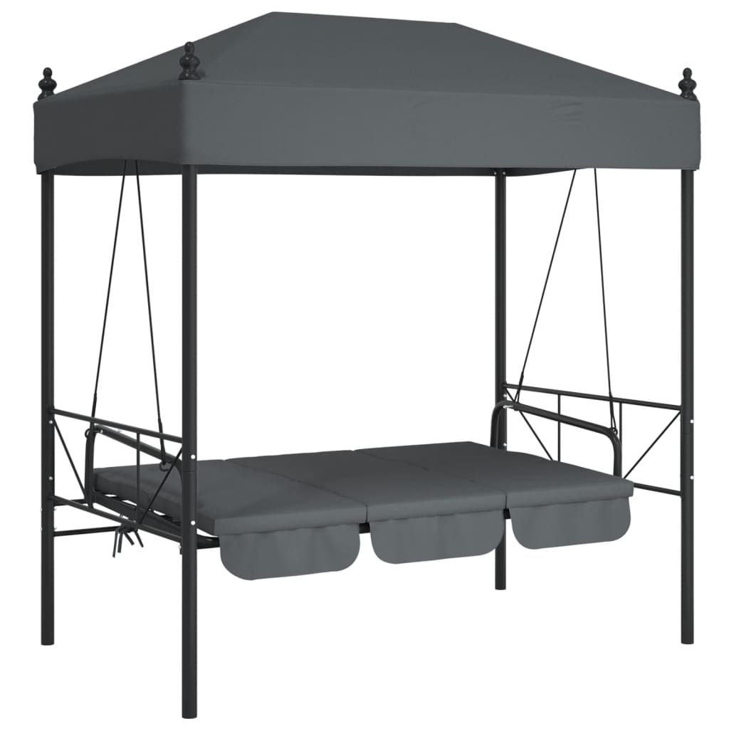 Garden Swing Bench with Canopy Dark Grey Steel