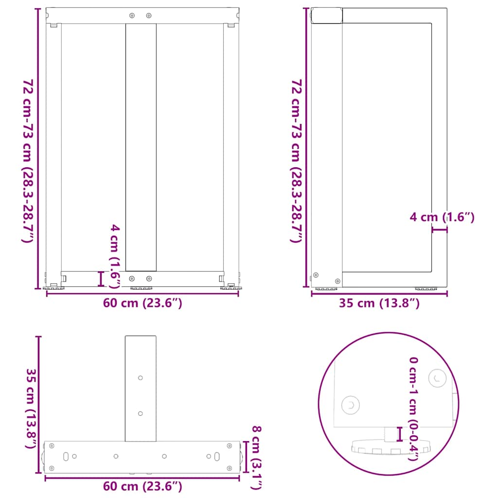 Dining Table Legs T-Shaped 2 pcs Black 60x35x(72-73) cm Steel