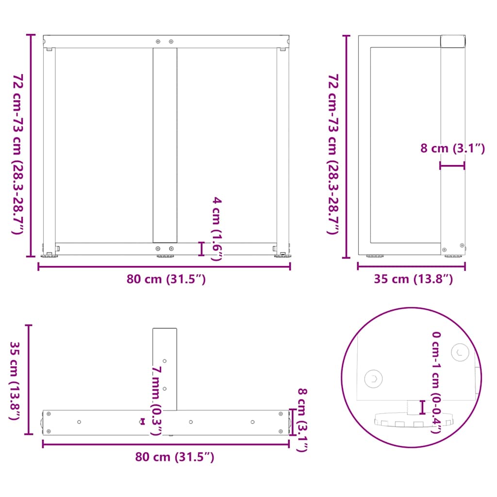 Dining Table Legs T-Shaped 2 pcs Black 80x35x(72-73) cm Steel