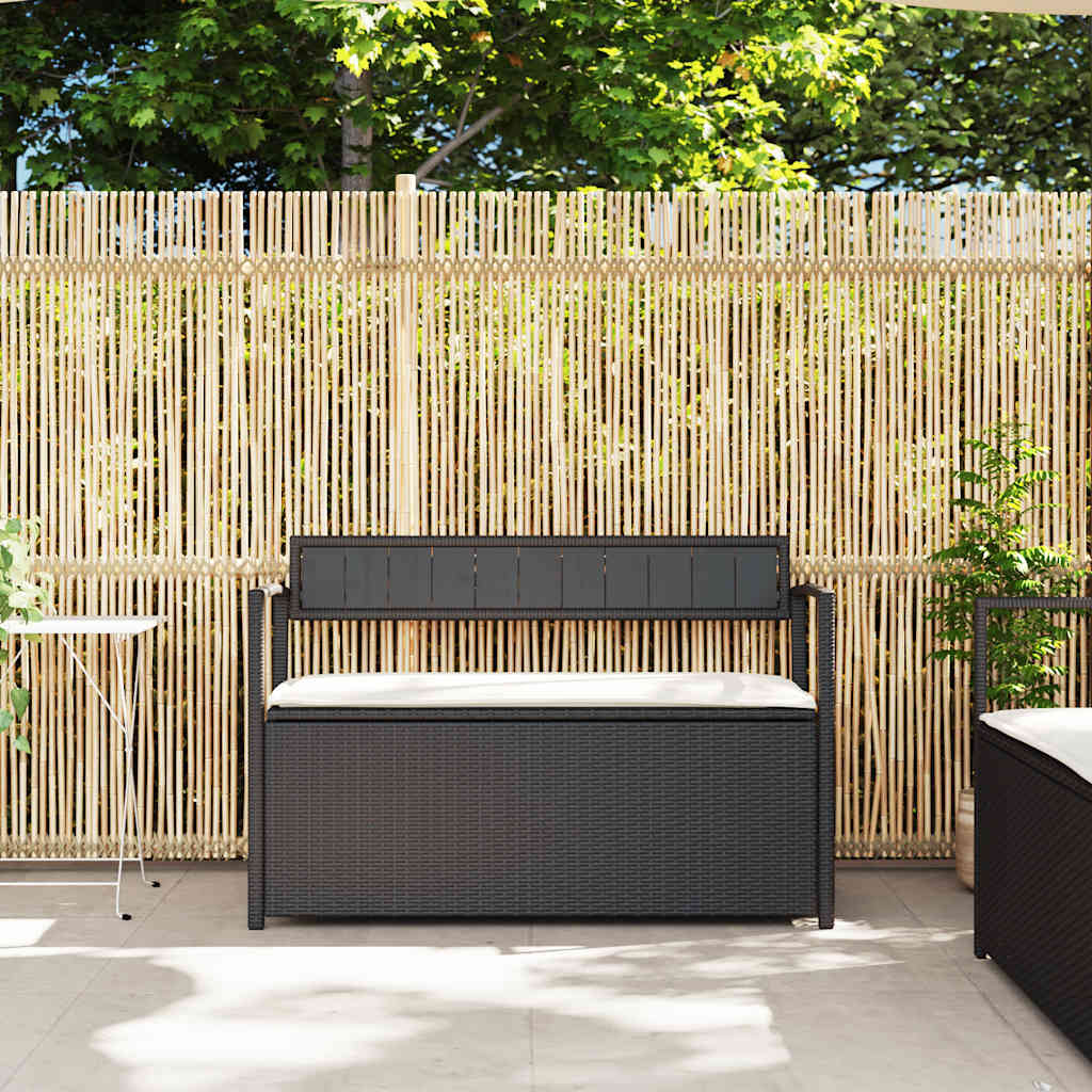 Garden Storage Bench with Cushion Black Poly Rattan