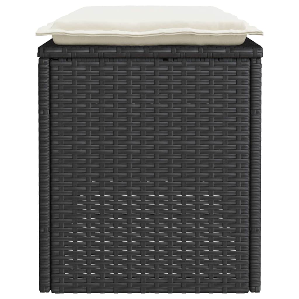 Garden Bench with Cushion Black 110x40x44 cm Poly Rattan