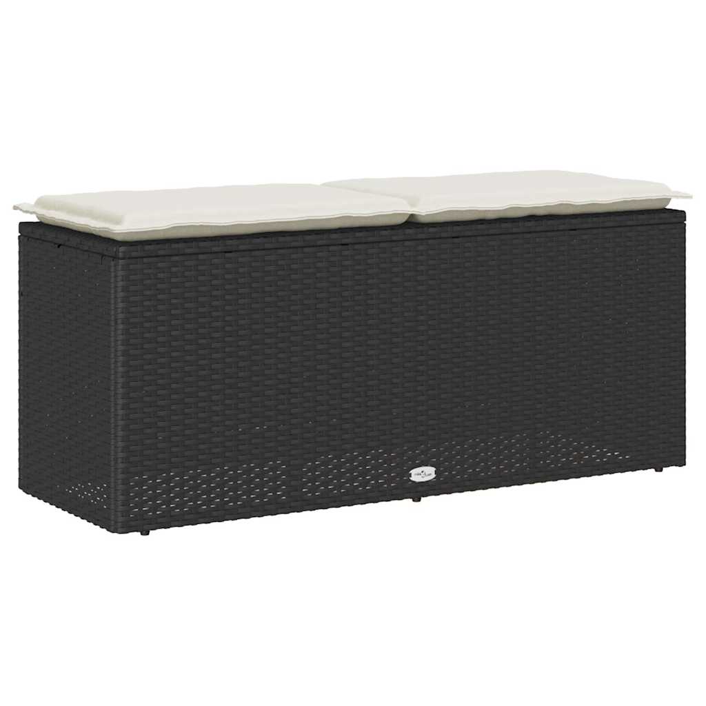 Garden Bench with Cushion Black 110x40x44 cm Poly Rattan