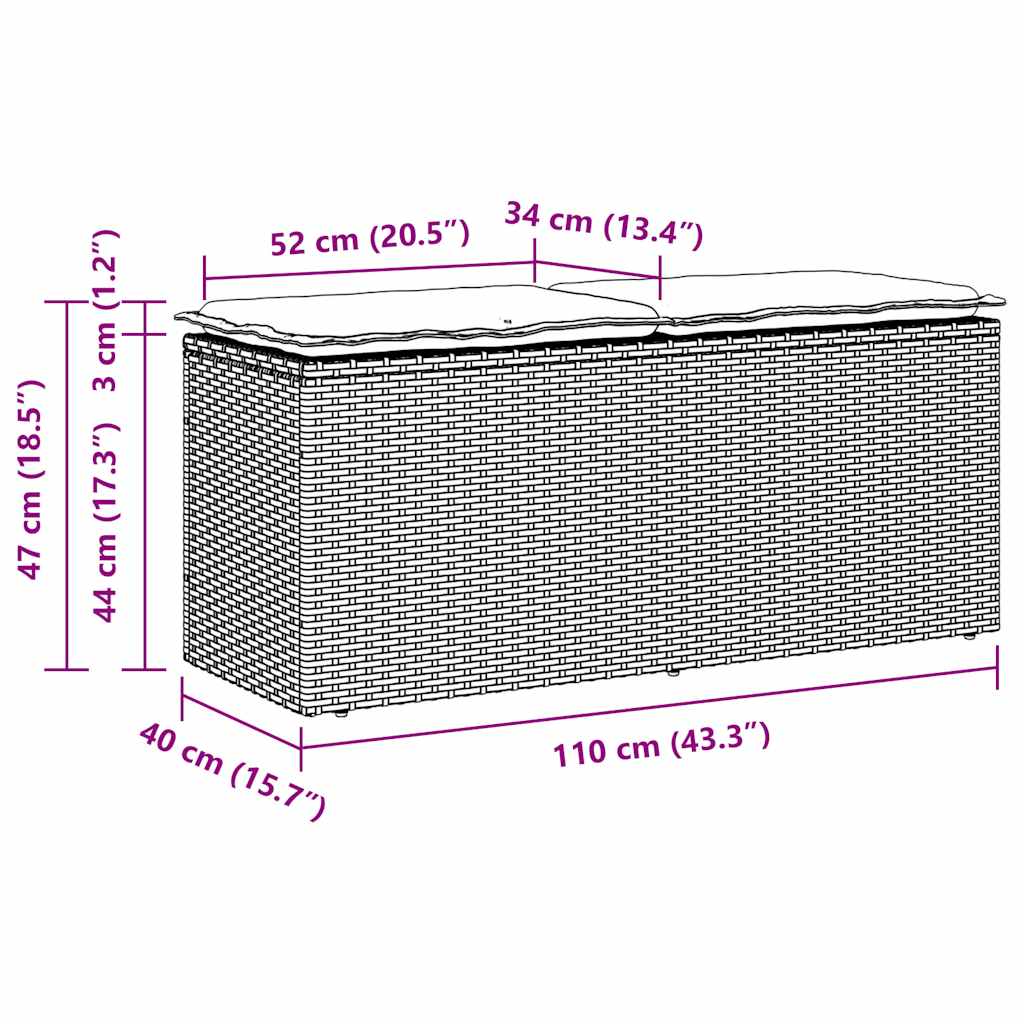Garden Bench with Cushion Grey 110x40x44 cm Poly Rattan