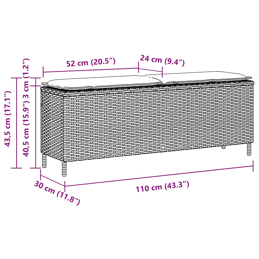 Garden Bench with Cushion Grey 110x30x40.5 cm Poly Rattan