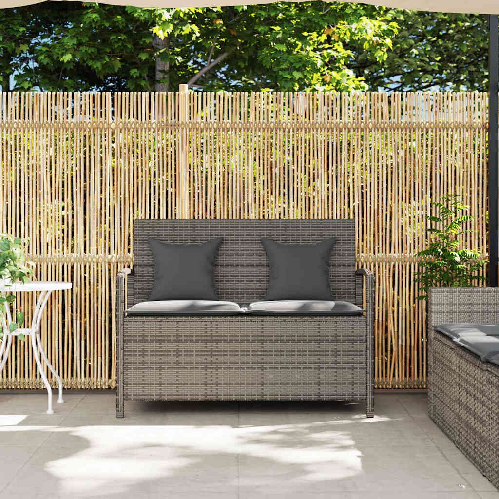 Garden Storage Bench with Cushion Grey Poly Rattan